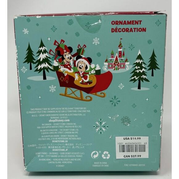 2020 Disney Store Mickey Mouse Minnie Mouse Glass Drop Ornament Mistletoe New - Picture 2 of 6